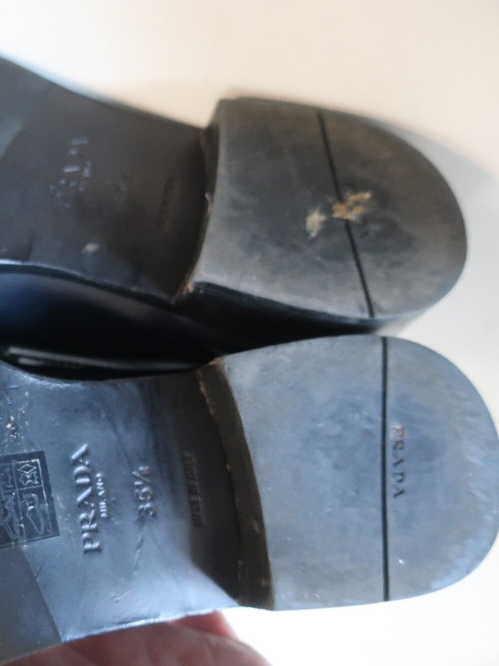 Authentic Womens Prada Dark Navy Blue Brushed Leather Logo Loafers 35.5 US/5.5 - Picture 10 of 16